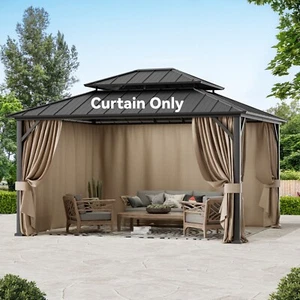 Covered Outdoor 12' x 14' Gazebo Curtain Replacement Universal 4-Panel Sidewalls - Picture 1 of 9