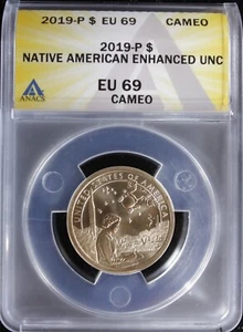 2019-P ENHANCED NATIVE AMERICAN DOLLAR ANACS EU-69 CAMEO (2330418) - Picture 1 of 4