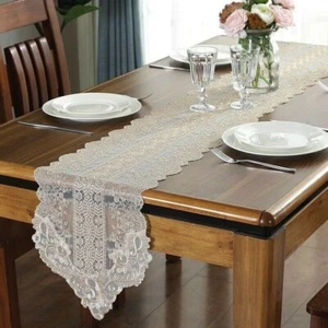 Pizzo Ricamo Runner da Tavolo Fiore Bianco Guipure Panno Matrimonio Casa Adorn - Foto 1 di 12