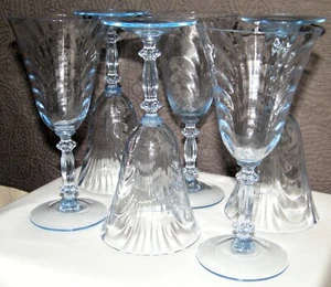 Vtg Set (6) CAMBRIDGE CAPRICE MOONLIGHT BLUE CRYSTAL Water Goblets Glasses Stems - Picture 1 of 16