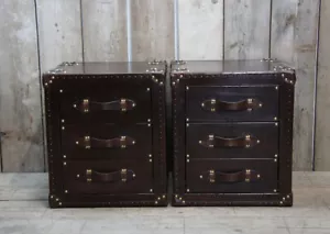 Handmade Luxury English Leather Pair Of Nightstands Bedroom Decor Furniture Made - Picture 1 of 8
