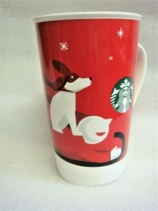 16 Unzen Starbucks Bone China 2011 WEIHNACHTSTASSE - Hund & Junge auf Schlitten - Bild 1 von 10