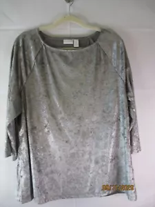 Top túnica Chico's gris estampado flocado manga 3/4 T101 - talla 3 - Imagen 1 de 2
