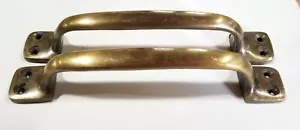 2 Lg.Solid Brass Ant.Style Handles Trunk Chest Pulls Door Cabinet Barn Gate #P9 - Picture 1 of 10