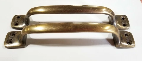 2 Lg.Solid Brass Ant.Style Handles Trunk Chest Pulls Door Cabinet Barn Gate  #P9 Cover
