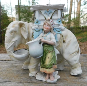 8" Antique German Carl Schneider Elephant Water Boy Figurine Planter Trinket Box - Picture 1 of 9
