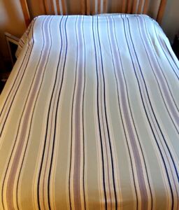 Vintage LL Bean Queen Cotton Bedspread Marine Green Blue & Purple Stripes