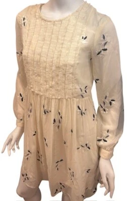 Free People Size 4  Feather Bone Ivory Embroidered  High Neck Sheer Layer Dress - Image 1 of 4