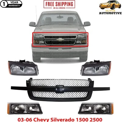 Conjunto de faros de rejilla delantera derecha y derecha para 03-06 Chevy Silverado 1500 2500 Foto 1 de 4