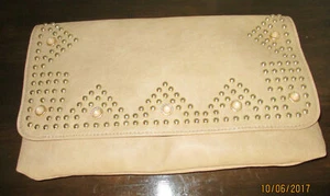 Big Buddha beige Kunstleder gold Nieten große Handgelenktasche, Clutch, Handtasche, Handtasche neu ohne Etikett - Bild 1 von 7