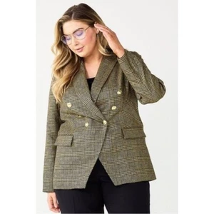 NWT Nine West Double Breasted Blazer Plaid Lurex Gold Plus Size 4X - Picture 1 of 2