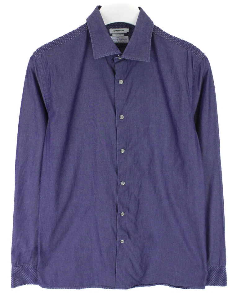 J. Lindeberg Daniele Slim Fit Pattern Chambray Shirt Men M Shark Collar - Image 1 of 4