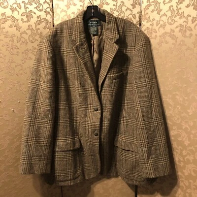 Ralph Lauren Vintage Brown Plaid Equestrian Horse Tweed Jacket Blazer 22W 22 - Image 1 of 4