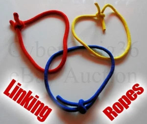 LINKING ROPE RINGS MAGIC TRICK TIED RED YELLOW BLUE LINK CORD HOOP PENETRATE NEW - Picture 1 of 4