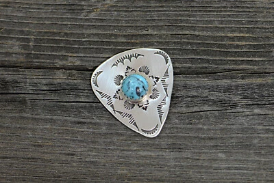 púa de guitarra de plata de ley con patrón estampado a mano y turquesa - jugable Foto 1 de 4