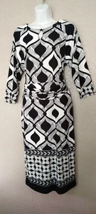 Kaleidoscope Black & White 3/4 Sleeves Poly Elastane Shift Style Dress Sz 12 - Picture 1 of 11