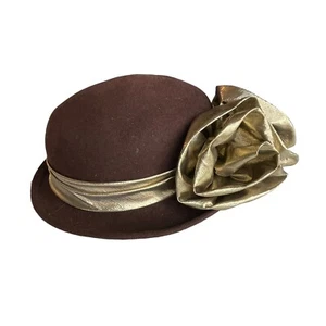 Vintage Michael Howard Fedora Wool Felt Hat Brown Gold Bow Medium OSFM - Picture 1 of 13