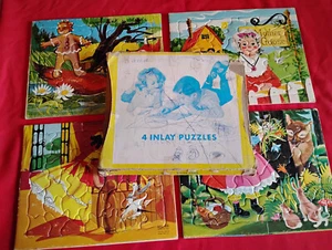 4 Vintage Inlay Puzzles: Mother Goose, Red Riding Hood, Gingerbread Man, etc. - Picture 1 of 12