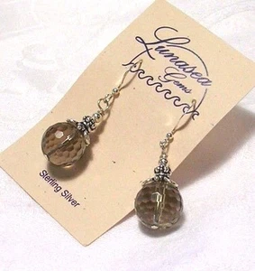 LUNASEA TREASURES SMOKY QUARTZ FACET 12mm STERLING SILVER BEAD EARRINGS GORGEOUS - Picture 1 of 1