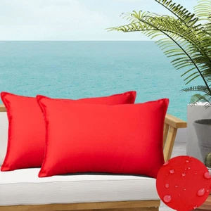Pack of 2 Outdoor Waterproof Throw Pillow Covers Durable Firm-red 12 x 20-Inch - Picture 1 of 8