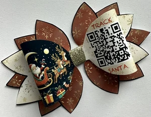 TRACK SANTA 5" STATEMENT PRINTED CANVAS FABRIC BOW TEMP MAKE YOUR OWN HAIR BOWS - Picture 1 of 4