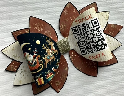 TRACK SANTA 5" STATEMENT PRINTED CANVAS FABRIC BOW TEMP MAKE YOUR OWN HAIR BOWS - Image 1 of 3