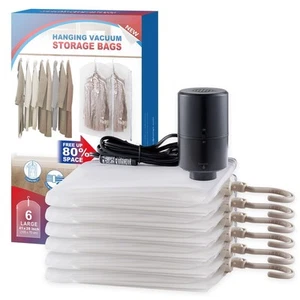 Hanging Vacuum Storage Bags, 6 Pack Hanging Storage Bags for Clothes With Ele... - Picture 1 of 7