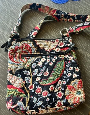 Vera Bradley Poppy Field Multicolor Floral Quilted Cross Body Bag EUC Black Red - Image 1 of 4