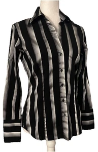 Blusa de mujer New York Co con botones a rayas negra plateada talla pequeña - Imagen 1 de 5
