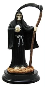5.5" Tall Black Santa Muerte with Scythe Protection Decorative Figurine - Picture 1 of 12