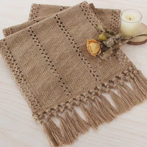 Brown Table Runner Boho Burlap Coffee Table Runner with Tassels 72 Inches Lon... - Picture 1 of 7
