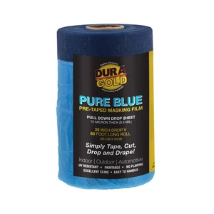 Dura-Gold 22" Wide x 65' Long Roll Pure Blue Pre-Taped Masking Film, Sheeting - Picture 1 of 5