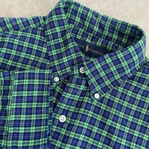 Polo Ralph Lauren Shirt Men L Blue Green Plaid Long Sleeve Preppy - Picture 1 of 9