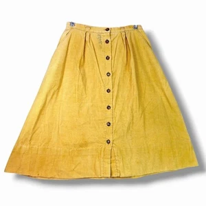Corduroy Button Up Midi Tan Skirt Size S W-25" Pockets Cotton The Branch VTG 70s - Picture 1 of 10