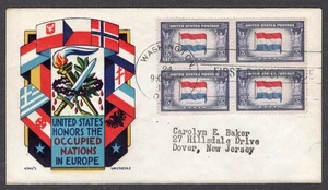 1943 Overrun Countries Netherlands (913) Blk/4 - Staehle King's G/P WDC FDC TB421 - Bild 1 von 1