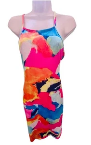 ADORABLE Vibrant HOT pink orange multi color Tie dye Tank Dress Small - Picture 1 of 3