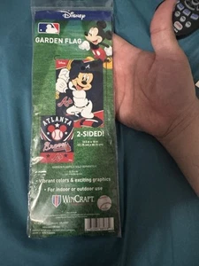 ATLANTA BRAVES MICKEY MOUSE DISNEY 12"X18" 2-SIDED GARDEN FLAG NEW WINCRAFT MLB - Picture 1 of 3