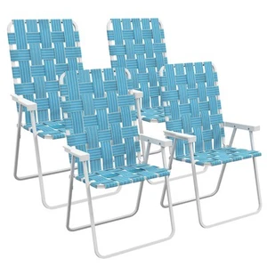 Outsunny 4 PCS Patio Folding Chairs, Outdoor Camping Chairs, Blue - Picture 1 of 11