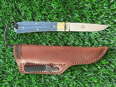 Great Eastern Cutlery - GEC Tidioute P74 黄貂鱼固定刀片牛仔布蓝色米卡塔 — 第 1/4 张图片