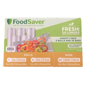 FoodSaver Vakuumversiegelung (1) 8" & (4) 11" Rollen & 36 Heißsiegel Vorgeschnittene Beutel - Bild 1 von 6