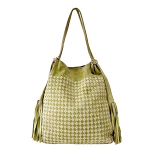 Bolso de hombro BOTTEGA VENETA de gamuza verde con flecos - Imagen 1 de 24