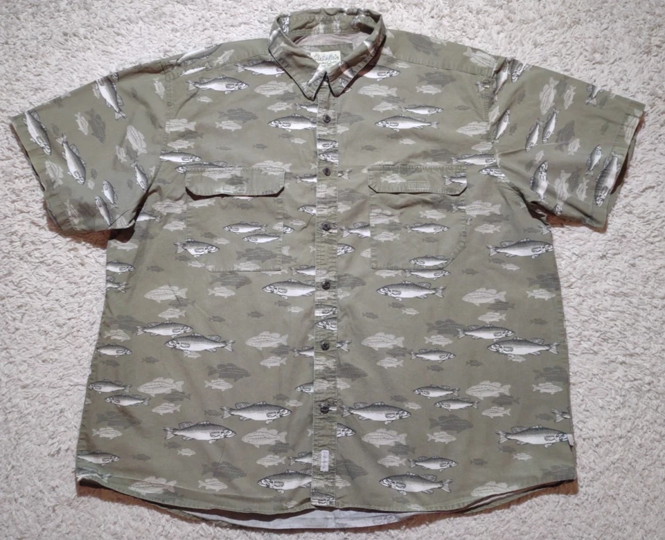 Camisa Ventilada Cabelas Para Hombres 2XL Verde Manga Corta Estampado de Peces Algodón Exterior Foto 1 de 4