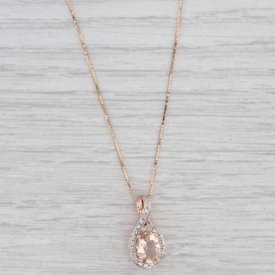 Collar colgante con halo de diamantes de morganita de 1,18 quilates de oro rosa de 14 k cadena de caja de 18,25" Foto 1 de 4