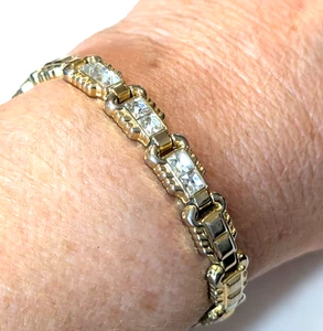 Glass Rhinestone Link Bracelet, Gold-tone, 7" x 3/8" Elegant gbr-77 - Picture 1 of 8