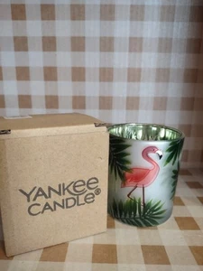 Yankee Candle Frosted Votive Holder PARADISE FLAMINGO Vibrant Palms NIB - Picture 1 of 7