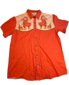 Santa Grafik orange Knopfleiste Neuheit Hemd Kurzarm Größe L - Bild 1 von 3