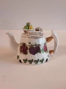 Vintage Portmeirion Mini Teapot Fruit Pattern W/Fruit Teacup And Newspaper On... - Picture 1 of 13