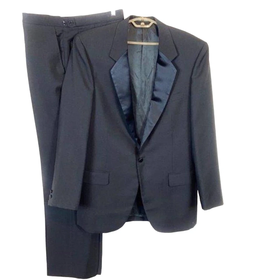 Peter Raney 套装 Worstead 羊毛燕尾服 Tux 男式复古定制男式 48 L 黑色 — 第 1/4 张图片