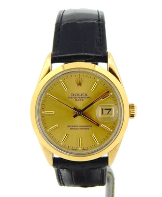 Rolex Date 15505 Mens Gold Shell Steel Watch Champagne Dial Black Strap Band - Image 1 of 4