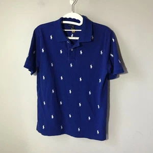 Polo Ralph Lauren kids L(14-16) royal blue white embroidered logo all over shirt - Picture 1 of 8